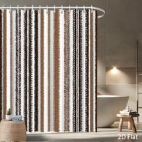 Dryžuota dušo užuolaida – Ruda, smėlio, juoda vertikali raštais, vandeniui atsparus poliesteris, 72x72 coliai, modernus vonios kambario dekoras W90H180(CM)-1 Pcs