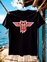 Wolfenstein Castle Graphic T-shirt - Bold Red & Black Contrast Design - Machine Washable Everyday & Formal Wear - All-Season Casual Tee for Men L white