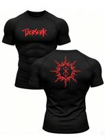 Vyriški juodi Berserk anime dvipusio spaudinio suspaudimo marškinėliai, greitai džiūstantis, kvėpuojantis sporto salės treniruočių viršus 3XL black