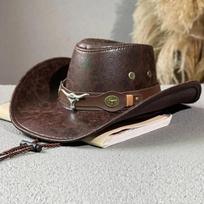 Western Cowboy Hat Ox Head Belt Rivet Fedora Cap Fit For Men Women Outdoor Travel Wide Brim Sun Hat Faux Genuine Leather Panama Cowgirl Cap 56-58cm gray