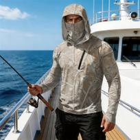 50 long sleeve mens fishing shirt with hood and face lightweight breathable guard hoodie L smėlis