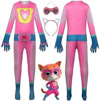 Anime Super Kitties Cat Cosplay Jumpsuit Children Costume Pink Bodysuit Anime Clothes Accessories Ki less pink