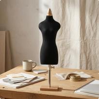 Moterų suknelių manekenas, aptrauktas siuvimo audiniu Black 13 Cotton Sq Base