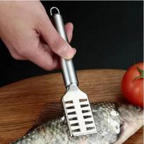 Stainless Steel Fish Scale Knife with Serrated Blade, Double Row Fish Scale Planer, Descaling Knife, Kitchen Fish Cleaning Tool brown
