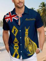 Men's Hawaiian Shirt with Australian Elements Passport Cover Design Featuring Kangaroo and Koala Print, Casual Button-Up Short Sleeve Top XXL įvairiaspalvis