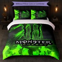 Monster Energy spausdintas 3 dalių patalynės komplektas: 1 antklodės užvalkalas ir 2 pagalvių užvalkalai. Minkšta patalynė namų miegamajam. 140cm*200cm