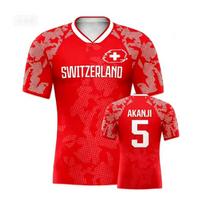 Switzerland Football Jersey V-Neck Swiss Cross Flag Print Quick Dry Soccer Shirt for Women Kids M