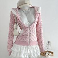 Mielos Leopardinės Spaudos Gobtuvu Y2k Drabužiai Estetiški Vintažiniai Kpop Moteriški Džemperiai Užtraukiami Grunge Gyaru Gobtuvas Gotikiniai M rožinė