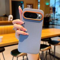 Google Pixel 11 Pro XL Leather Phone Case with Metal Frame and Large Camera Hole - Orange Pixel 9A black