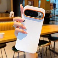 Google Pixel 11 Pro XL Leather Phone Case with Metal Frame and Large Camera Hole - Orange Pixel 9