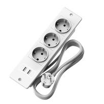 Įleidžiamas prailgintuvas 3 Schuko lizdai su 2 USB-A prievadais Integruotas baldų lizdas Stalui Spintelėi balta