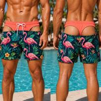 2026 New 3D Print Fun Butt Prank Pattern Swim Trunks Men Floral Hawaii Style Beach Shorts Summer Funny Clothing M black