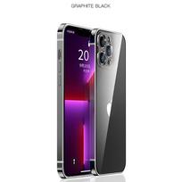 Prabangus nerūdijančio plieno rėmo telefono dėklas iPhone 12 13 Pro Max dėklas Smūgiams atsparus metalinis šarvuotas kietas PC skaidrus dangtelis iPhone 13 Pro Max dėklui For iPhone 13 Pro Max juoda