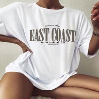 Spalvotas Didžiosios Rytų pakrantės Oversized T-shirt juokingas vasaros stilius Laiski marškinėliai Moteriški Madingi Laisvalaikio medvilniniai Estetiški viršutiniai 3XL balta