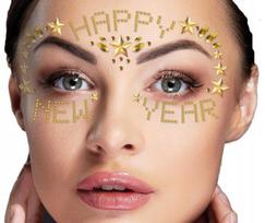 Auksinės "happy New Year" veido lipdukai - deimantiniai papuošalai