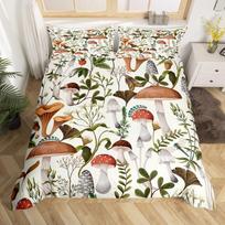 Mushroom Duvet Cover Watercolor Fungus Bedding Set Wild Botanical Comforter Cover Set Retro Leaf Pattern Polyester Quilt Cover AU Single(140x210cm)