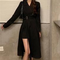 2022 Autumn Plus Size Hong Kong Style Slimming Slit A-Line Mid-Length Long-Sleeve Women's Dress M juoda