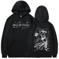 Anime Jojo Bizarre Adventure Hoodies Stone Ocean Kujo Jolyne Manga Sweatshirts Men Women Casual Long Sleeves Fleece Pullovers M black