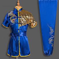 Vyriški Kinų Stiliaus Moteriški Vaikų Siuvinėti Drakono Kung Fu Kostiumai Tai Chi Wushu Uniformos Lauko Sportiniai Striukių Kelnai Rinkiniai 130 blue