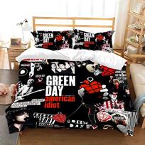 Green Day American Idiot Miegamojo patalynės kolekcija Viengulio Twin Pilno Queen King Dydžio Lova Kolekcijos Suaugusiųjų Vaikų Miegamojo Antklodės Užvalkalų Kolekcijos Su Lovos Patalyne 135X200cm-2pcs black