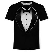 Madingas Vaikams Juokingas Netikras Kostiumas Smokingas Kaklaraištis 3D Spausdinami Marškinėliai Vasariniai Trumpomis Rankovėmis Gatvės Cosplay Netikras Kostiumas Berniukams T-shirt Viršus Mergaitės Drabužiai 120 white
