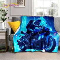 Motokroso Modernus retro Motociklo Minkštos antklodės, Šildanti metama antklodė Patogi antklodė Piknikui Lovoms Sofai Namams Miegamajam 75x90cm blue