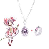 Anime Puella Magi Madoka Magica Karoliai Kaname Madoka Miki Sayaka Tomoe Mami Sielos Brangakmenio Pakabukai Karoliai Žiedų Rinkinys Papuošalų Dovana white