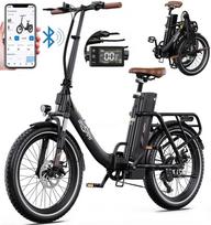 Sulankstomas elektrinis dviratis ONESPORT OT16-2, 250W variklis, 48V 17AH baterija, didžiausias greitis 25 km/h, nuvažiuojamas atstumas 120 km, 20*3.0 colių padangos juoda