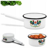 Emaliuotas 16cm "folk" stiliaus puodas su rankena, 1.5l