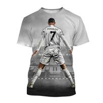 Ronaldo vasaros mada Nauji marškinėliai Futbolo žvaigždė Laisvalaikio apvalia kaklo iškirpte Vyriški 3D spausdinimo trumpomis rankovėmis Hip-hop marškinėliai L white