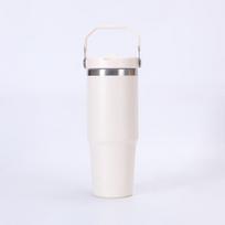 304 nerūdijančio plieno didelė termosinė puodelis su rankena ir šiaudeliu - Dvigubos sienelės Ice Buster 20oz white