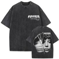 Lady Gaga Mayhem Vintage Washed Letter Print TShirt Unisex Women Hip Hop Loose Short Sleeve Tshirt Pure Cotton T Shirts Streetwear L gray