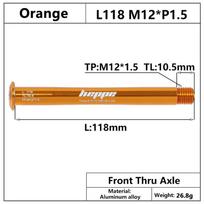 HEPPE MTB Road Bike Ultra Light Thru Axle Front Fork Shaft Skewer 12x100/110 Rear Hub Thru Axle 12x142 12x148 Orange Thru Axle L118 M12x1.5 TL10.5
