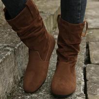 Moteriški zomšiniai batai iki blauzdos vidurio Platforma Vakarų kaubojų batai apvalūs batai rudeniniai dizaineriai moteriški zomšiniai Botas De Mujer 41 tamsiai ruda spalva