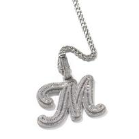 THE BLING KING BaguetteCZ Cursive Letter Pendant Initial Letter A-Z Iced Out Cubic Zirconia Charm Choker Necklace Hiphop Jewelry Z&Silver color brown