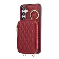 Rankinė piniginė per petį, skirta Samsung Galaxy A06/A14/A15/A16/A22/A25/A26/A32/A36/A52/A53/A56/A71/A72, su užtrauktuku, kortelių lizdais, dirželiu, stoveliu For Galaxy A51 5G raudona