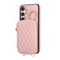 Rankinė piniginė per petį, skirta Samsung Galaxy A06/A14/A15/A16/A22/A25/A26/A32/A36/A52/A53/A56/A71/A72, su užtrauktuku, kortelių lizdais, dirželiu, stoveliu For Galaxy A36 5G rožinė