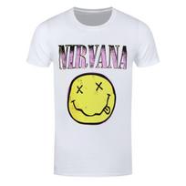 Nirvana T-Shirt Xerox Happy Face Logo Band White New L white
