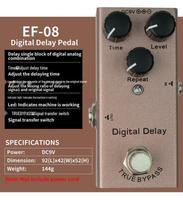Kompaktiškas elektrinės gitaros efektų pedalas: Overdrive, Distortion, Tremolo, Delay, Chorus, Reverb blue