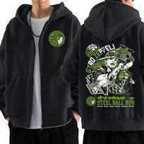 Anime Jojo Nuostabus Nuotykis Užtraukiami Gobtuviniai Megztiniai Gyro Zeppeli Plieninio Kamuolio Bėgimas Manga Užtraukiami Gobtuoti Megztiniai Vyriški Laisvalaikio Puloveriai Paltai XL juoda