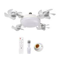 Lubinis ventiliatorius su šviesa, 3/4/5 mentės ir nuotolinio valdymo pultu, 2-in-1 tylus LED Dronas Svetainei, sulankstomos mentės, 3 greičių reguliuojamas E27 lizdas 4pcs D balta
