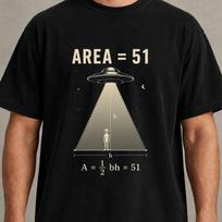 Area 51 T-Shirt, Retro UFO Blueprint Science Graphic 120 gray