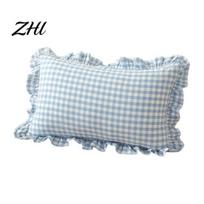 Comfortable Cotton Pillow Slips Ruffle Throw Cover, Plaid Case with Frill Edge, 18x18 Soft Breathable Bed Pillows Inch 20x12 Decorative Cover 30*50cm B