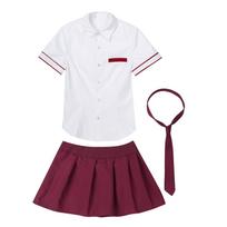 Moterims 3 dalys Mokinukės Cosplay Kostiumas Mokyklinė Uniforma Trumpomis Rankovėmis Marškiniai Languotas Sijonas Kaklaraištis Rinkinys L bordinė