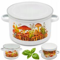 Emaliuotas puodas su dangčiu 0.8l, 12cm, "grybai"
