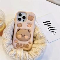 Animacinis meškiukas laikiklis silikoninis telefono dėklas iPhone 17 16 15 14 13 12 11 Pro Max minkštas viršelis iPhone 13