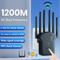 1200Mbps WiFi kartotuvas Dviejų juostų belaidis stiprintuvas 2,4G 5GHz tinklo ilgo nuotolio signalo stiprintuvas, skirtas namų biuro Wi-Fi kartotuvui EU Plug juoda