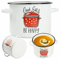 Emaliuotas puodas 5,5l "be Happy" baltas, dujinė, indukcinė