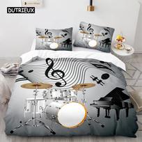 Būgnų komplekto patalynės užvalkalų komplektas Klasikinės muzikos pledo užvalkalas Muzikos instrumentų Žaibo raštas Antklodės užvalkalas Vaikams Berniukams Paaugliams EU Double(200x200cm)