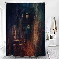 Harry Magijos Knygų lentyna Šluota Dušo užuolaidos Senas Vintage medžio raštas Retro namų dekoras Vandeniui atspari vonios užuolaida su kabliukais W120 x L180cm 90gsm